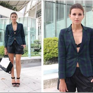 ZARA tartan plaid navy blazer XS